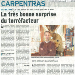 Article de presse Les Cafs d'Antan Vaucluse Matin 19 Avril 2016